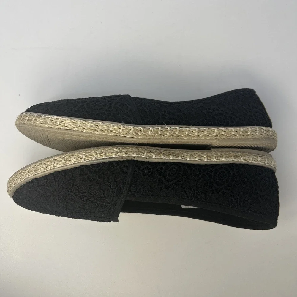 POVOGER Women's Size 11 Black Floral Lace Espadrille Flats Slip On Loafers NEW